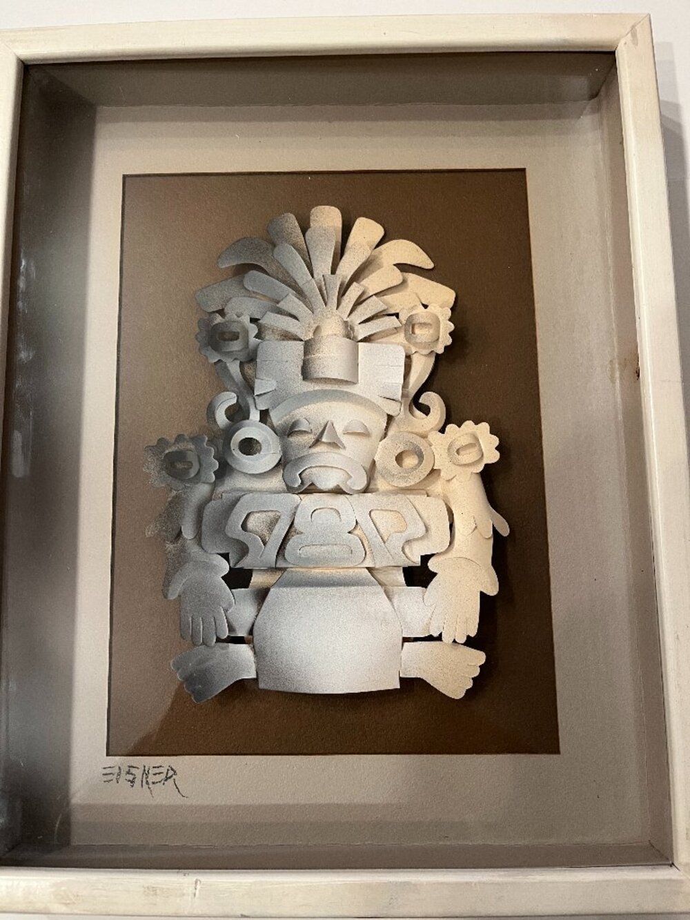Jack Eisner Signed 3D Paper Relief Sculpture MCM Shadowbox Art